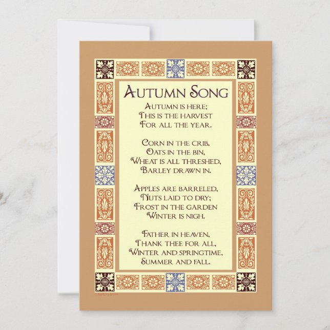 Autumn Song Thanksgiving Poem Personal Invitations (Front)