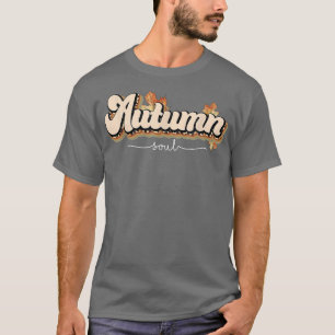Autumn Soul Leopard Maple Leaves Retro Groovy Fall T-Shirt