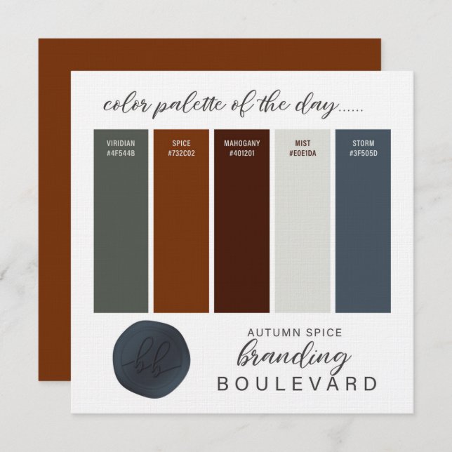 Autumn Spice Rustic Fall Colour Palette Card (Front/Back)