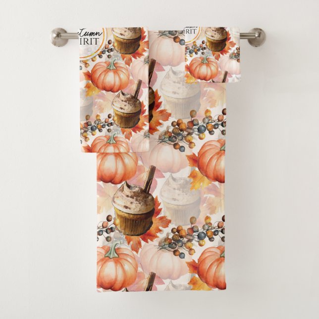 Autumn Spirit Cosy Watercolor Pattern Bath Towel Set (Insitu)
