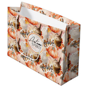 Autumn Spirit Cosy Watercolor Pattern Large Gift Bag