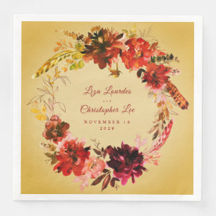 Autumn Splendor Fall Floral Wreath Golden Wedding Napkin
