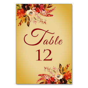 Autumn Splendor Floral Blushed Gold Wedding Table Number