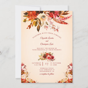 Autumn Splendor Floral Blushed Ivory Wedding Invitation