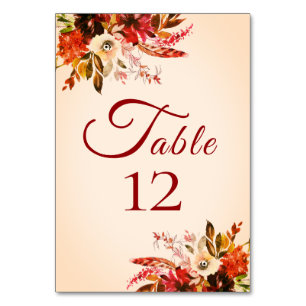 Autumn Splendor Floral Blushed Ivory Wedding Table Number