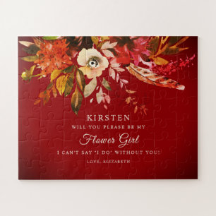 Autumn Splendor Floral Burnt Red Be My Flower Girl Jigsaw Puzzle