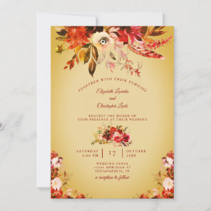 Autumn Splendor Floral Golden Washed Wedding Invitation