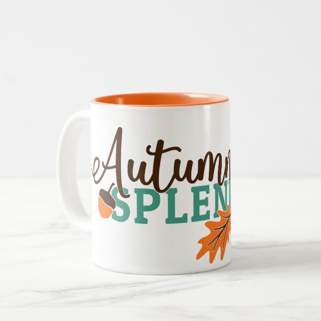 Autumn Splendour Acorn and Oak Leaf Two-Tone Coffee Mug (Front Left)