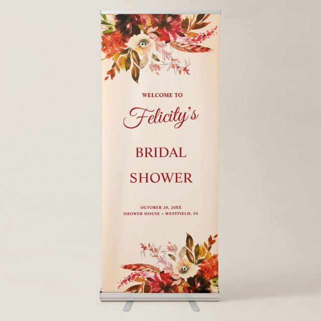 Autumn Splendour Aged Ivory Floral Wedding Retractable Banner (Front)