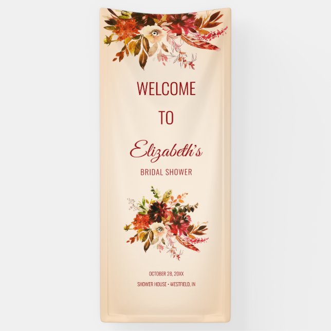 Autumn Splendour Blushed Ivory Bridal Shower Banner (Vertical)