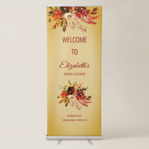 Autumn Splendour Boho Floral Golden Wedding Retractable Banner