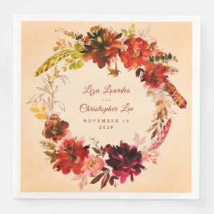 Autumn Splendour Fall Floral Wreath Wedding Napkin