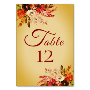 Autumn Splendour Floral Blushed Gold Wedding Table Number