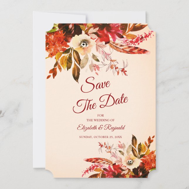 Autumn Splendour Floral Blushed Ivory Wedding Save The Date (Front)