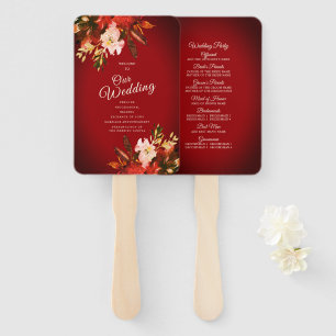 Autumn Splendour Floral Burnished Red Wedding Hand Fan