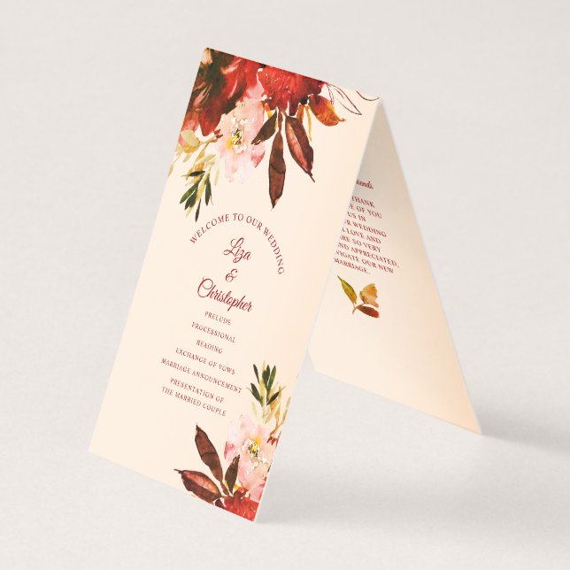 Autumn Splendour Floral Ivory Blush Wedding Progra (Front)