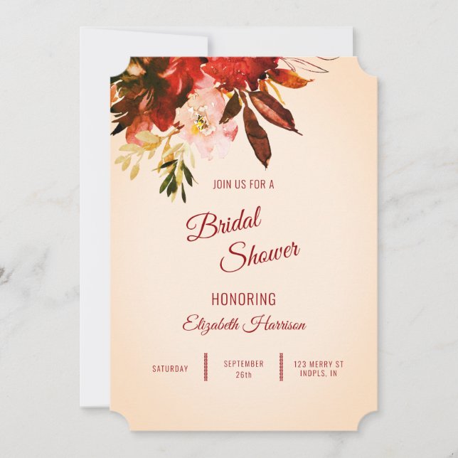 Autumn Splendour Floral Ivory Bridal Shower Invitation (Front)