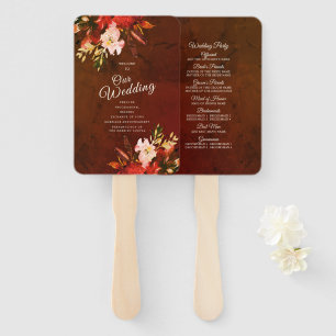 Autumn Splendour Floral Marbled Brown Wedding Hand Fan