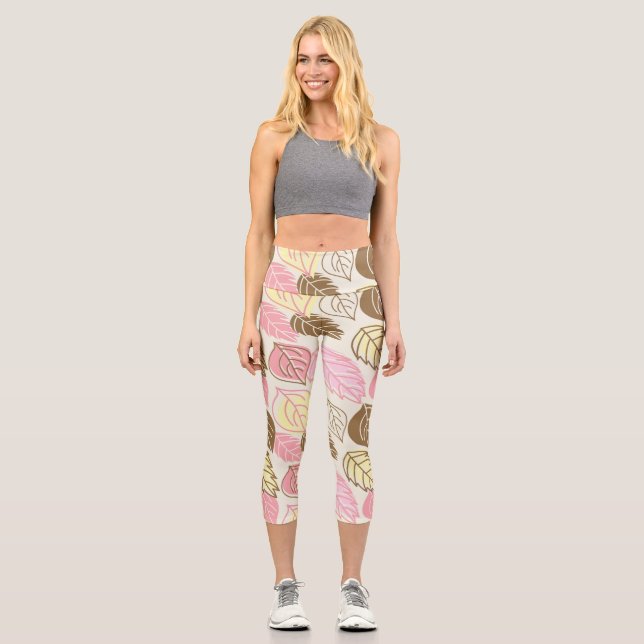 Autumn Splendour: Leaf Seamless Pattern Capri Leggings (Front)