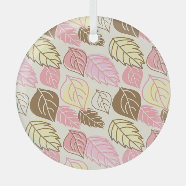 Autumn Splendour: Leaf Seamless Pattern Glass Tree Decoration (Front)