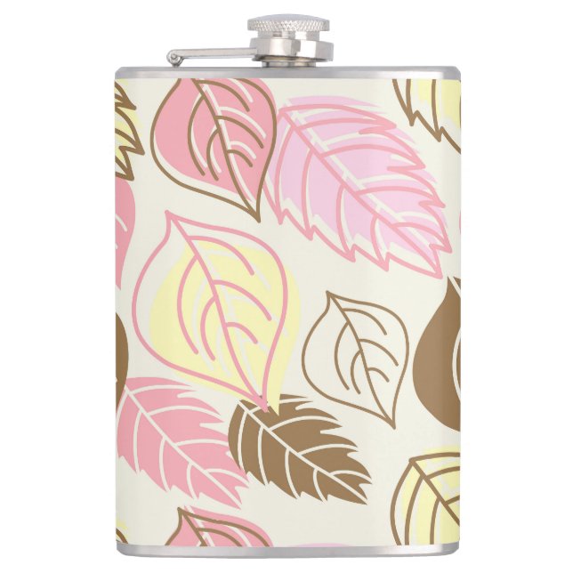 Autumn Splendour: Leaf Seamless Pattern Hip Flask (Front)