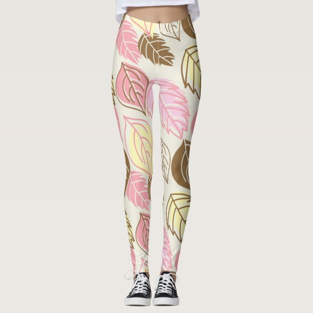 Autumn Splendour: Leaf Seamless Pattern Leggings (Front)