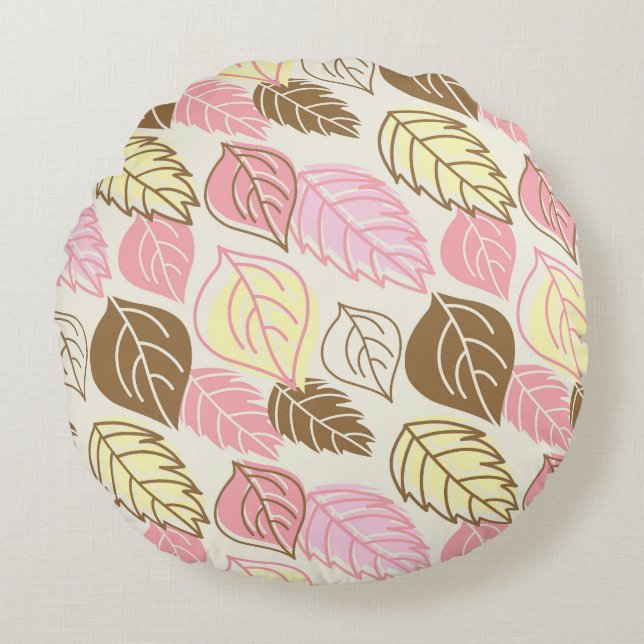 Autumn Splendour: Leaf Seamless Pattern Round Cushion (Front)