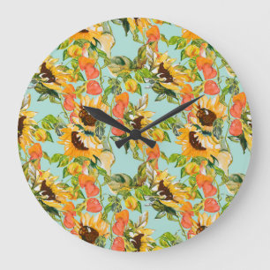 Autumn Splendour: Seamless Nature Pattern Large Clock