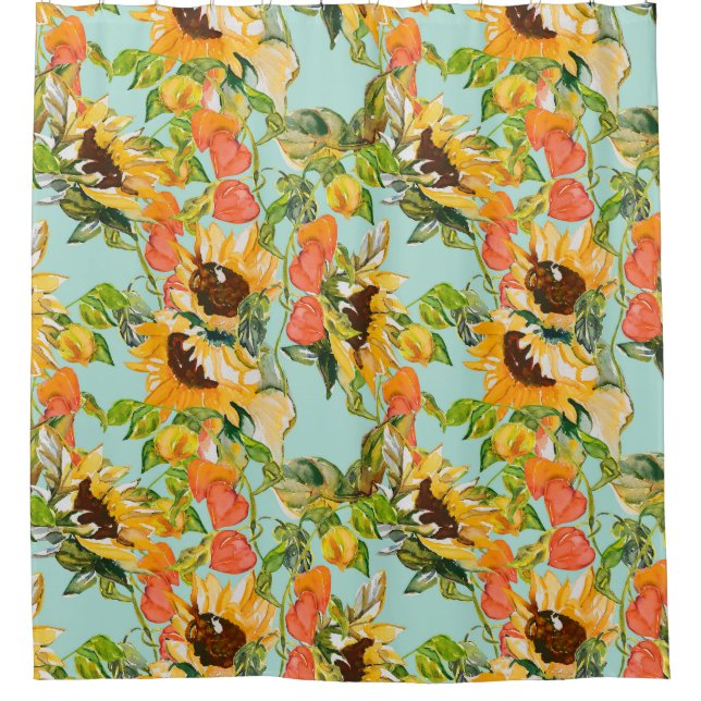 Autumn Splendour: Seamless Nature Pattern Shower Curtain (Front)