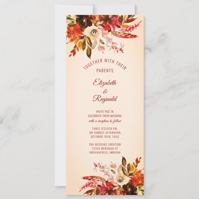 Autumn Splendour Watercolor Floral Aged Ivory Invitation (Front)