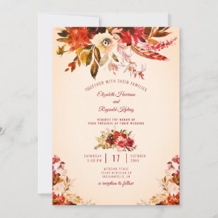 Autumn Splendour Watercolor Floral Ivory Wedding Invitation