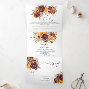 Autumn Splendour Watercolor Floral Wedding   Tri-Fold Invitation