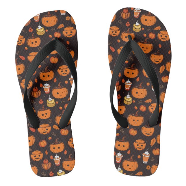 Autumn Spooky Pumpkin Pizzazz Party Flip Flops (Footbed)