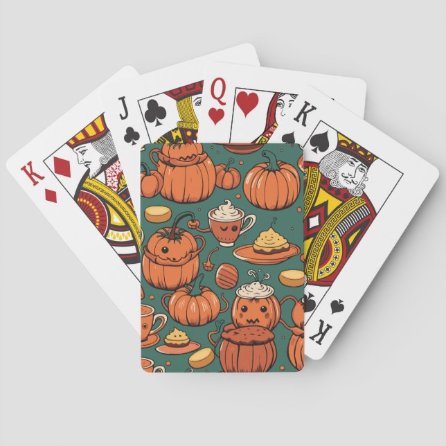 Autumn Spooky Pumpkin Pizzazz Party Playing Cards (Back)