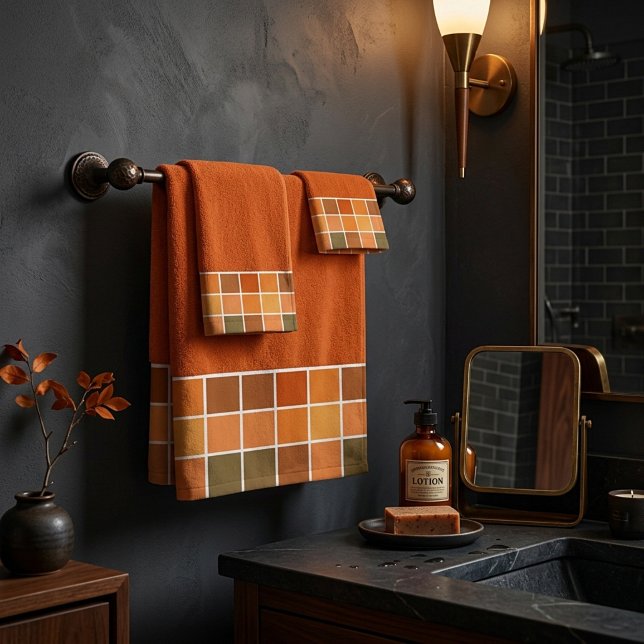 Autumn squares bath towel set (Creator Uploaded)