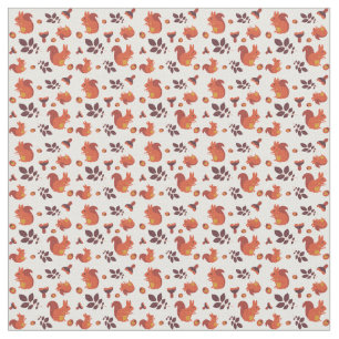 Autumn Squirrel Acorn Cotton Fabric
