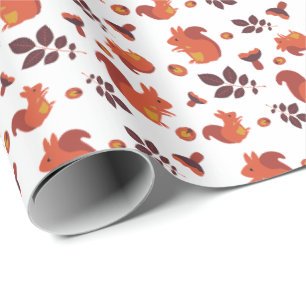 Autumn Squirrel Acorn Wrapping Paper