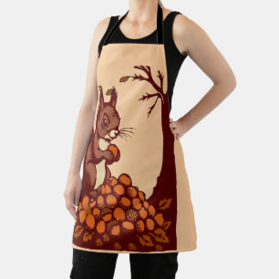 🐿️ Autumn Squirrel All-Over Print Apron - Peach
