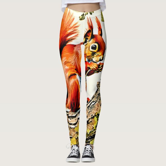 Autumn Squirrel Art Leggings (Front)