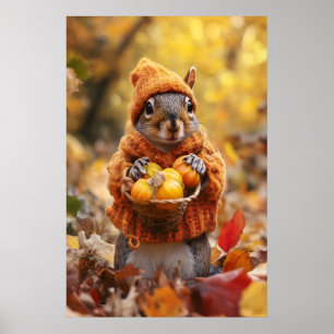Autumn Squirrel Art Print, Cozy Fall Poster