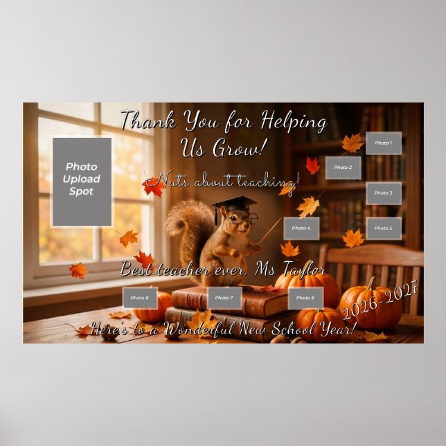 Autumn Squirrel Back School Teacher Appreciation Poster (Front)