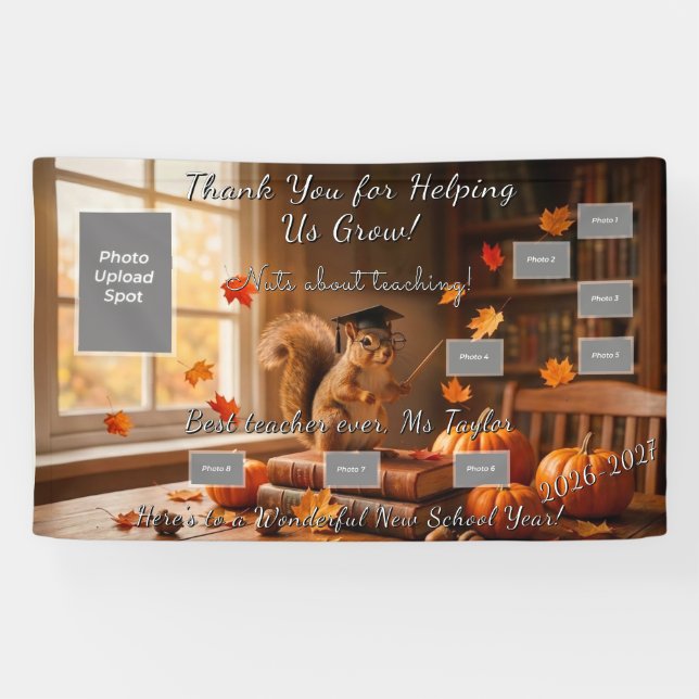 Autumn Squirrel Back to School Teacher Banner (Horizontal)