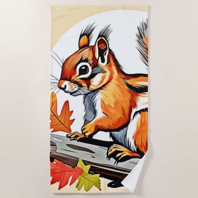 Autumn Squirrel Charm Design Beach Towel (Front)