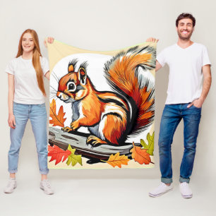 Autumn Squirrel Charm Design Fleece Blanket