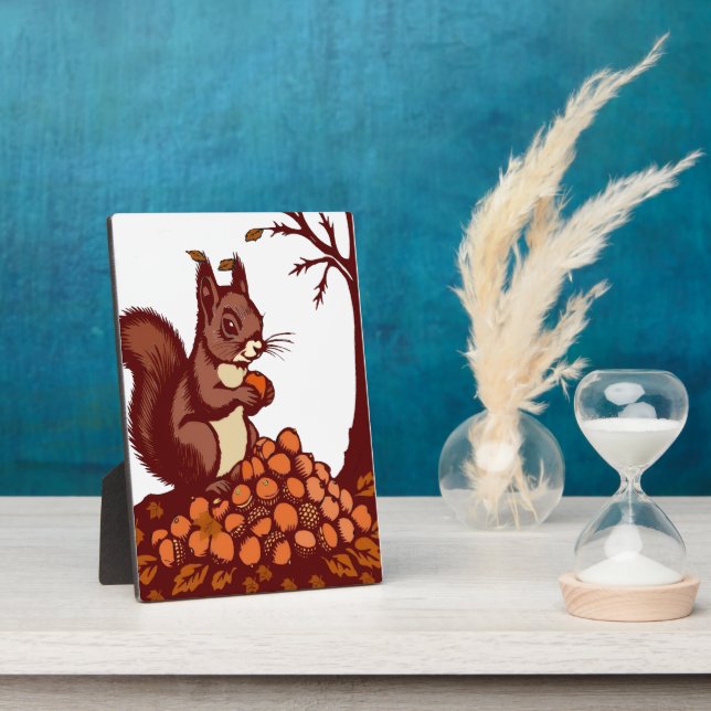 🐿️ Autumn Squirrel – Desk Decoration Plaque (Side)