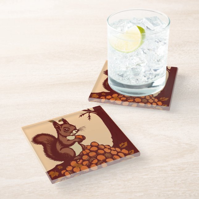 🐿️ Autumn Squirrel Glass Coaster (Angled)