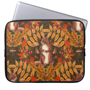 Autumn squirrel on dark brown laptop sleeve