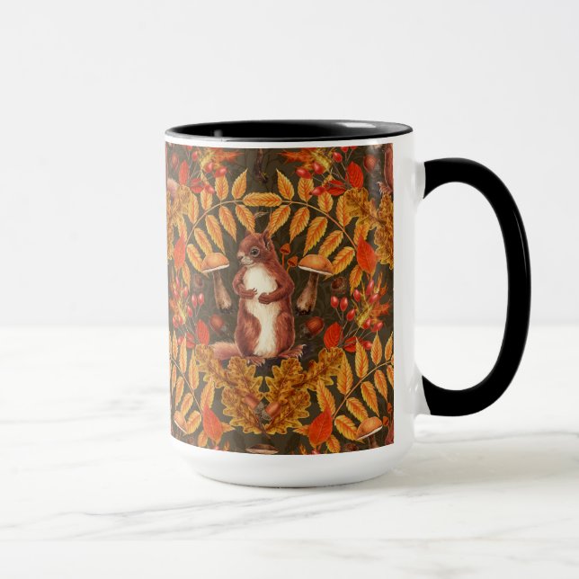 Autumn squirrel on dark brown mug (Right)
