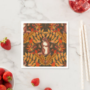 Autumn squirrel on dark brown napkin