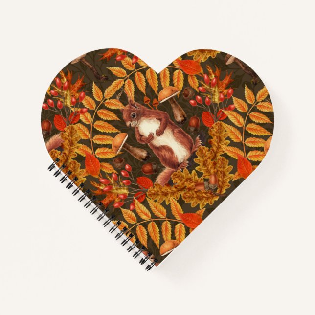 Autumn squirrel on dark brown notebook (Front)